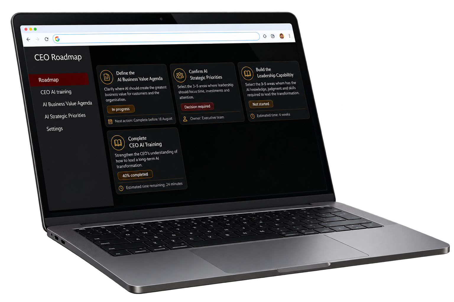 CEO AI Roadmap concept shown on a laptop